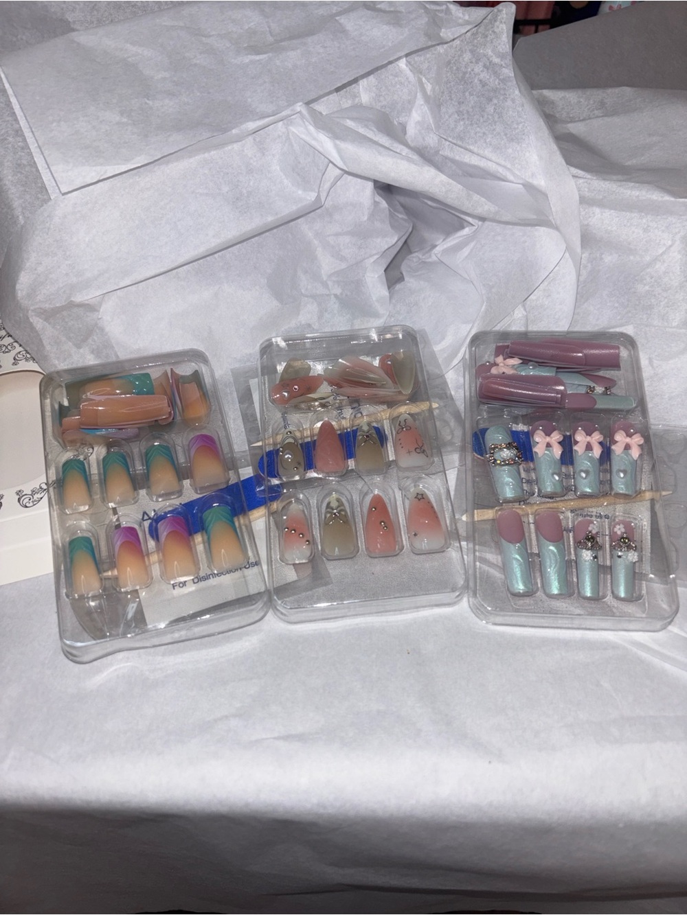 NIB Beautiful Nail Women’s Press-On Nails - Pink, Purple & Blue Shades Set of 3